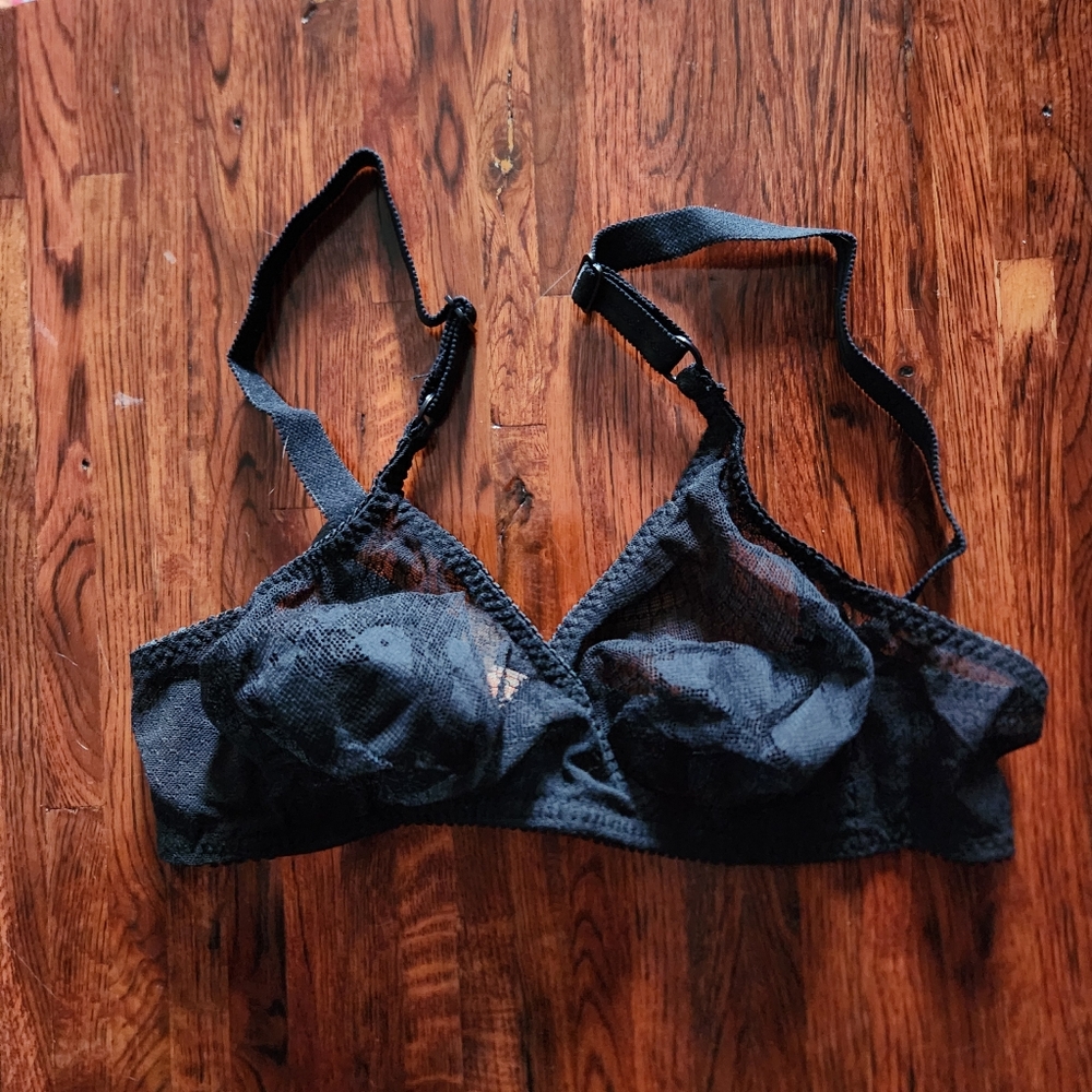 Vintage Duet Black Floral Sheer Bra 36B